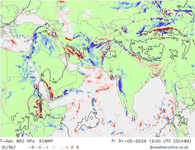 T-Adv. 850 hPa ECMWF Fr 31.05.2024 12 UTC