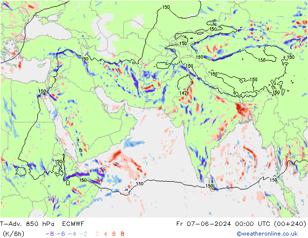 T-Adv. 850 гПа ECMWF пт 07.06.2024 00 UTC