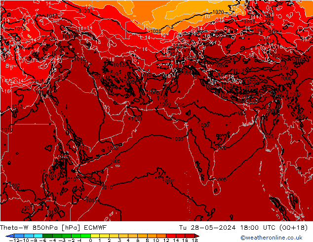 Theta-W 850hPa ECMWF Tu 28.05.2024 18 UTC