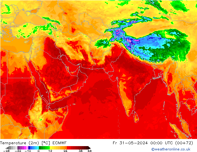 Temperaturkarte (2m) ECMWF Fr 31.05.2024 00 UTC