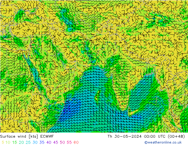 Vent 10 m ECMWF jeu 30.05.2024 00 UTC