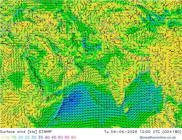 ветер 10 m ECMWF вт 04.06.2024 12 UTC