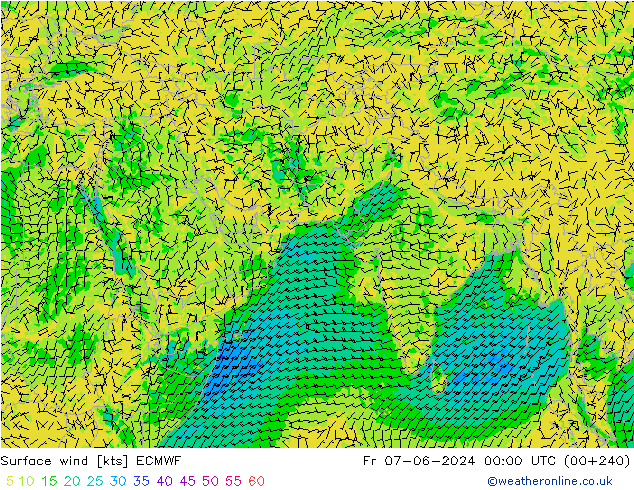 风 10 米 ECMWF 星期五 07.06.2024 00 UTC