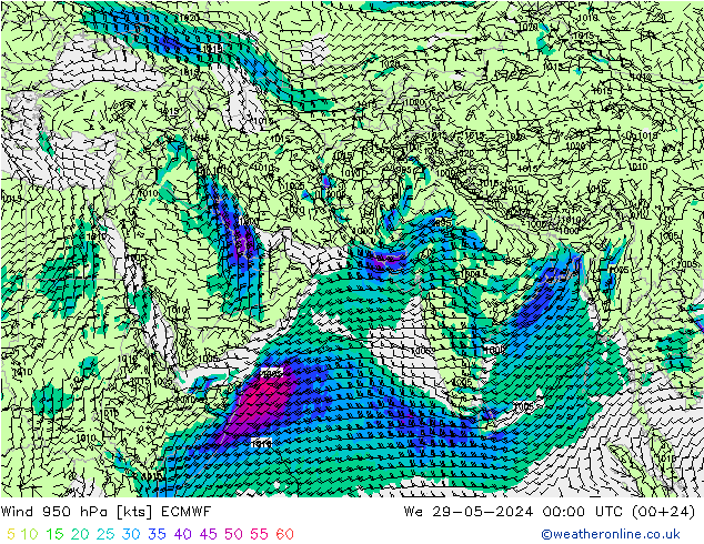 Wind 950 hPa ECMWF We 29.05.2024 00 UTC