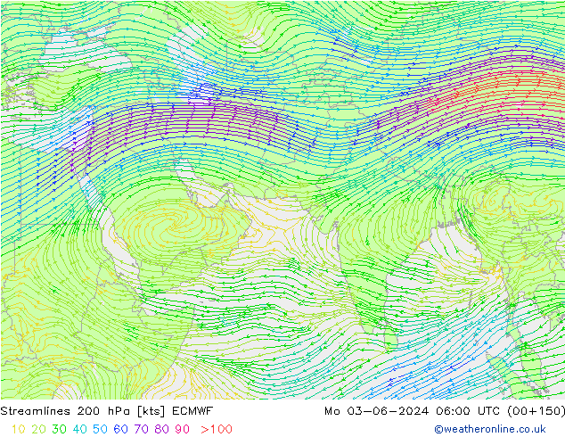 Streamlines 200 hPa ECMWF Po 03.06.2024 06 UTC