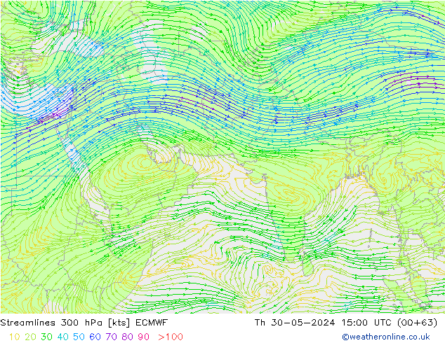 Stroomlijn 300 hPa ECMWF do 30.05.2024 15 UTC