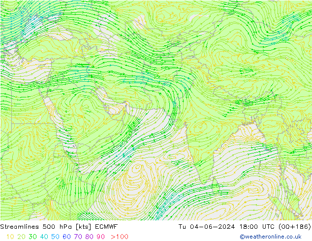 Linia prądu 500 hPa ECMWF wto. 04.06.2024 18 UTC