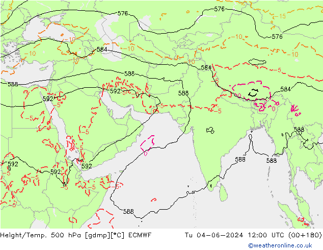 Height/Temp. 500 hPa ECMWF wto. 04.06.2024 12 UTC