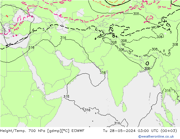 Height/Temp. 700 гПа ECMWF вт 28.05.2024 03 UTC