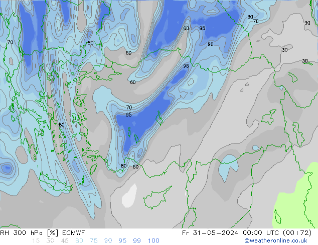 RH 300 hPa ECMWF Fr 31.05.2024 00 UTC