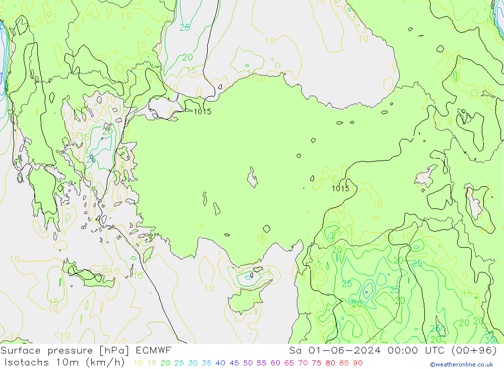 Isotachs (kph) ECMWF So 01.06.2024 00 UTC