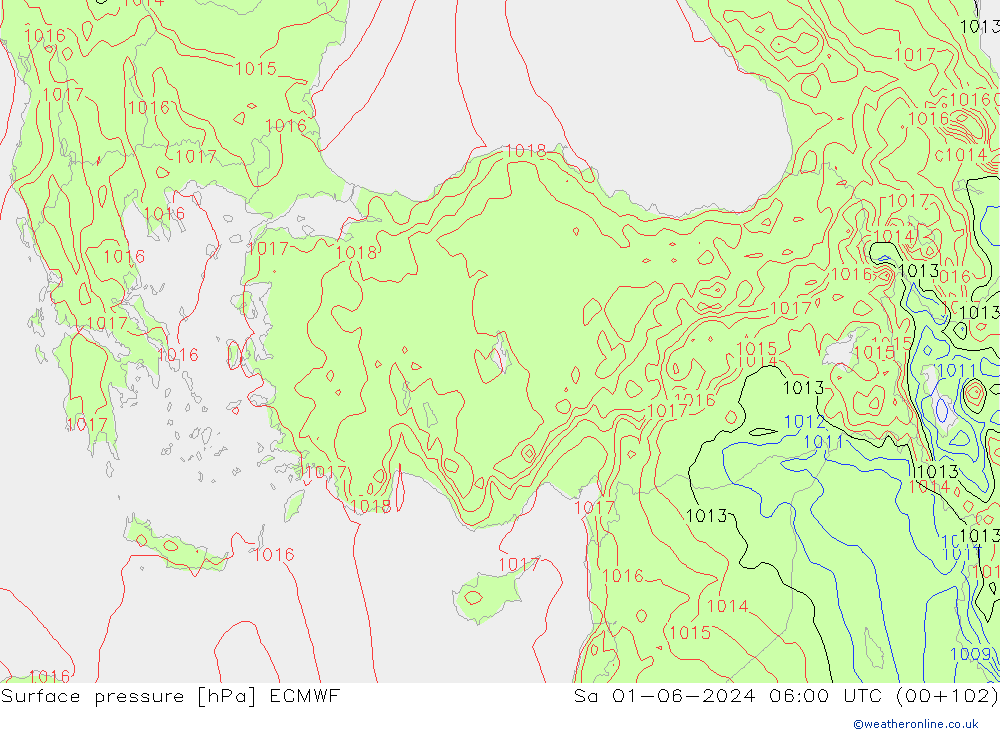 Presión superficial ECMWF sáb 01.06.2024 06 UTC