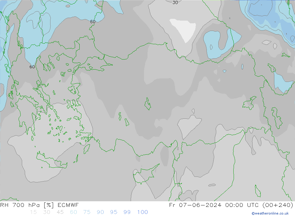 Humedad rel. 700hPa ECMWF vie 07.06.2024 00 UTC