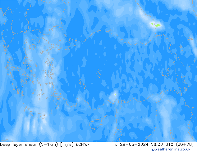 Deep layer shear (0-1km) ECMWF  28.05.2024 06 UTC
