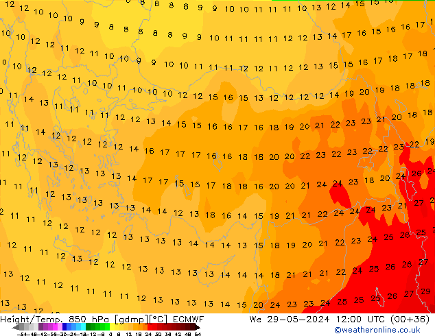 Z500/Rain (+SLP)/Z850 ECMWF mer 29.05.2024 12 UTC