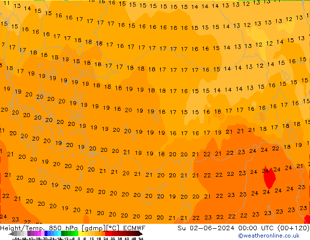 Height/Temp. 850 hPa ECMWF Dom 02.06.2024 00 UTC