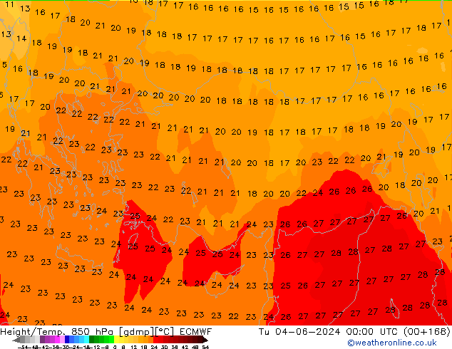 Height/Temp. 850 hPa ECMWF mar 04.06.2024 00 UTC