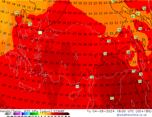 Height/Temp. 925 гПа ECMWF вт 04.06.2024 18 UTC