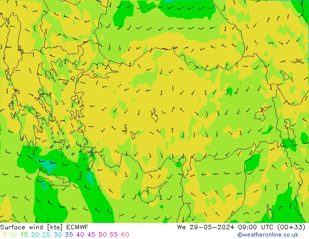 Viento 10 m ECMWF mié 29.05.2024 09 UTC