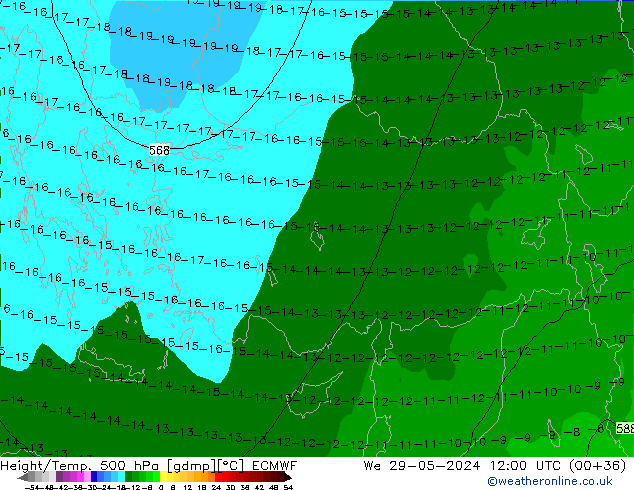 Height/Temp. 500 гПа ECMWF ср 29.05.2024 12 UTC