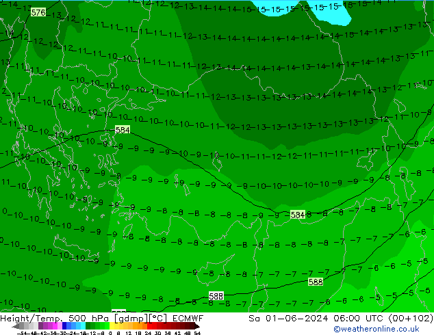 Z500/Yağmur (+YB)/Z850 ECMWF Cts 01.06.2024 06 UTC