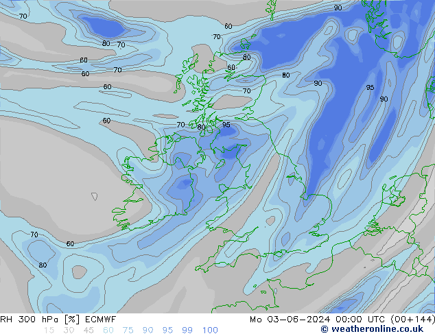 RH 300 hPa ECMWF Mo 03.06.2024 00 UTC