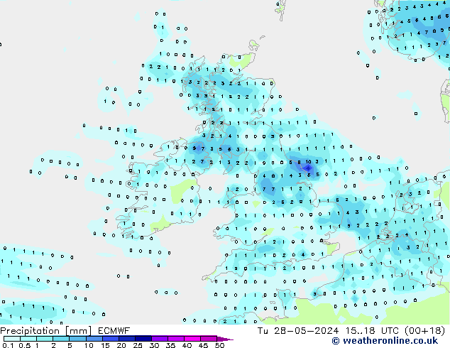 Srážky ECMWF Út 28.05.2024 18 UTC