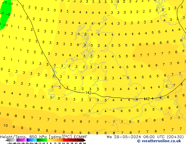 Z500/Rain (+SLP)/Z850 ECMWF St 29.05.2024 06 UTC