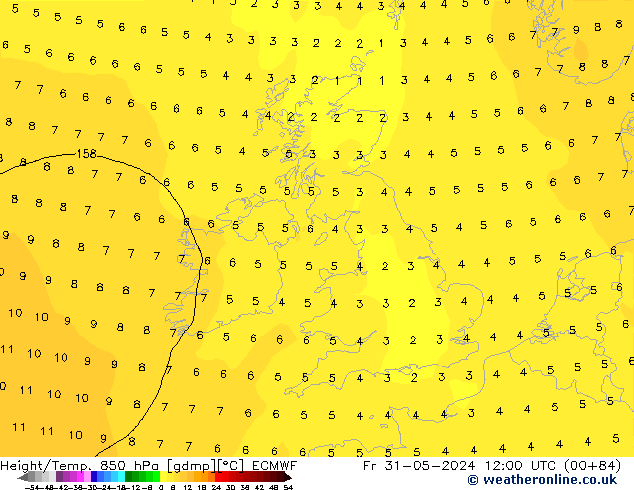 Height/Temp. 850 hPa ECMWF  31.05.2024 12 UTC