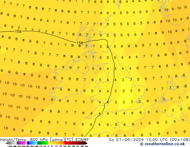 Z500/Rain (+SLP)/Z850 ECMWF Sa 01.06.2024 12 UTC