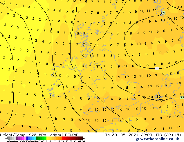 Height/Temp. 925 hPa ECMWF  30.05.2024 00 UTC