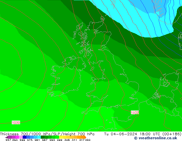 700-1000 hPa Kalınlığı ECMWF Sa 04.06.2024 18 UTC