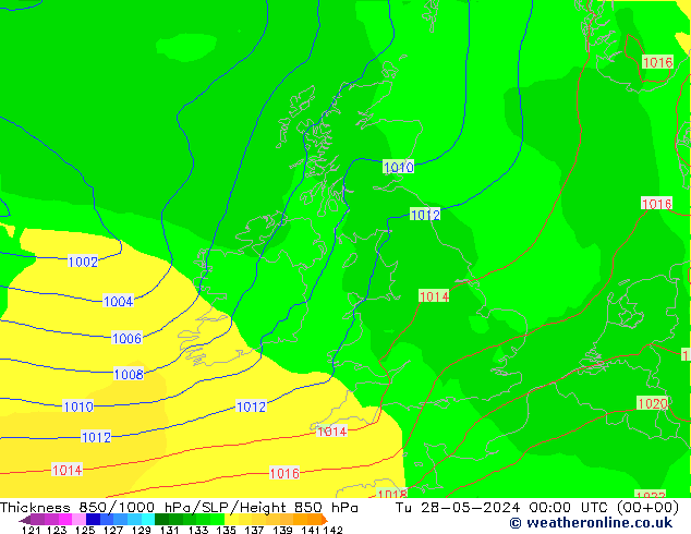 Espesor 850-1000 hPa ECMWF mar 28.05.2024 00 UTC