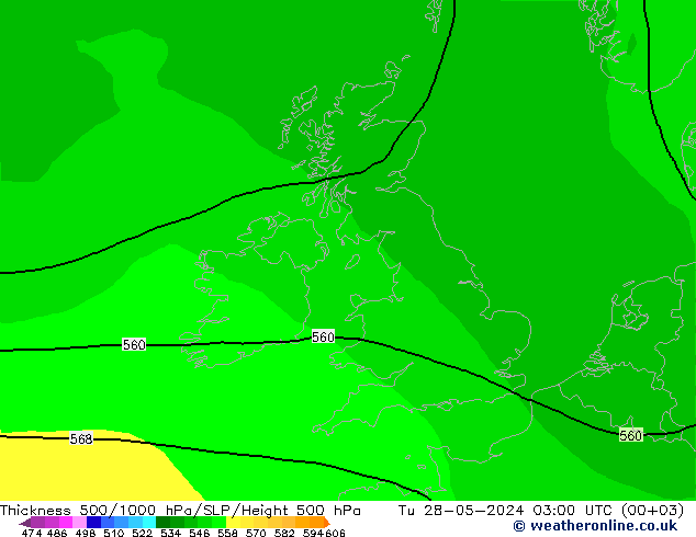 Espesor 500-1000 hPa ECMWF mar 28.05.2024 03 UTC