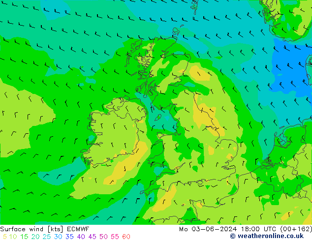 Surface wind ECMWF Mo 03.06.2024 18 UTC