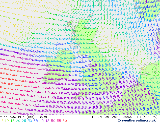 Wind 500 hPa ECMWF Tu 28.05.2024 06 UTC