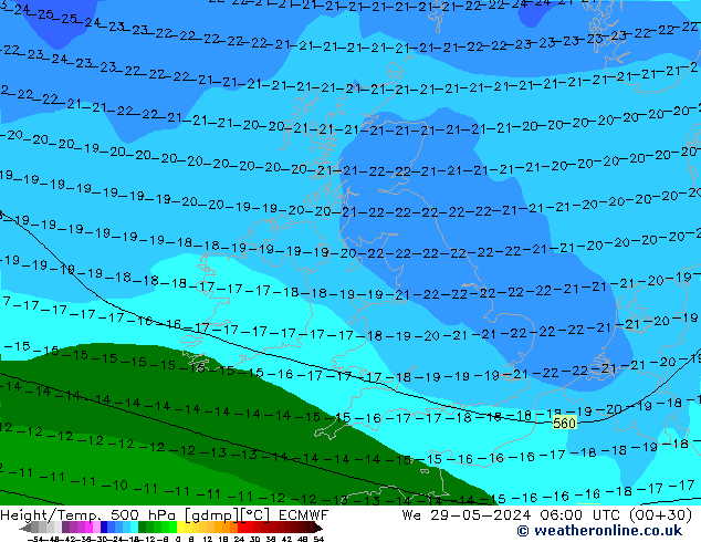 Z500/Rain (+SLP)/Z850 ECMWF St 29.05.2024 06 UTC