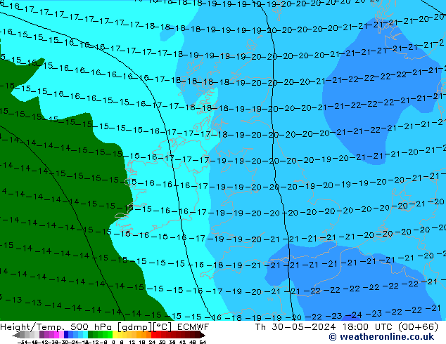 Z500/Rain (+SLP)/Z850 ECMWF Th 30.05.2024 18 UTC