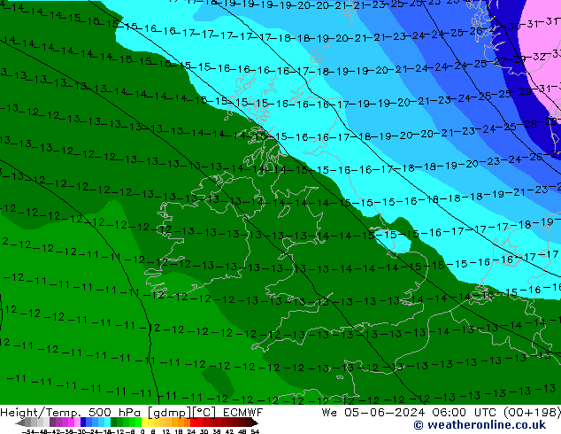 Z500/Rain (+SLP)/Z850 ECMWF We 05.06.2024 06 UTC