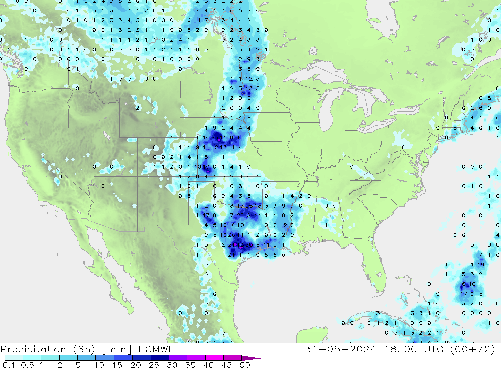 Z500/Rain (+SLP)/Z850 ECMWF ven 31.05.2024 00 UTC