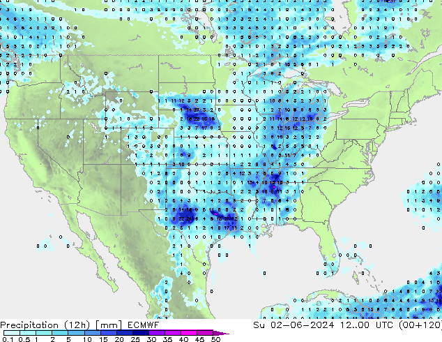 Précipitation (12h) ECMWF dim 02.06.2024 00 UTC