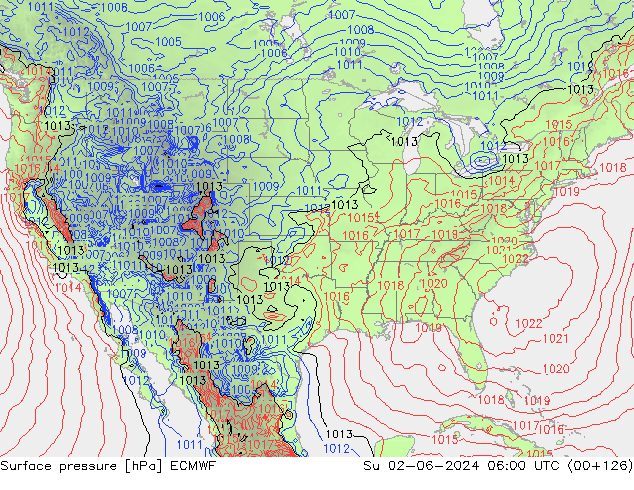 Atmosférický tlak ECMWF Ne 02.06.2024 06 UTC