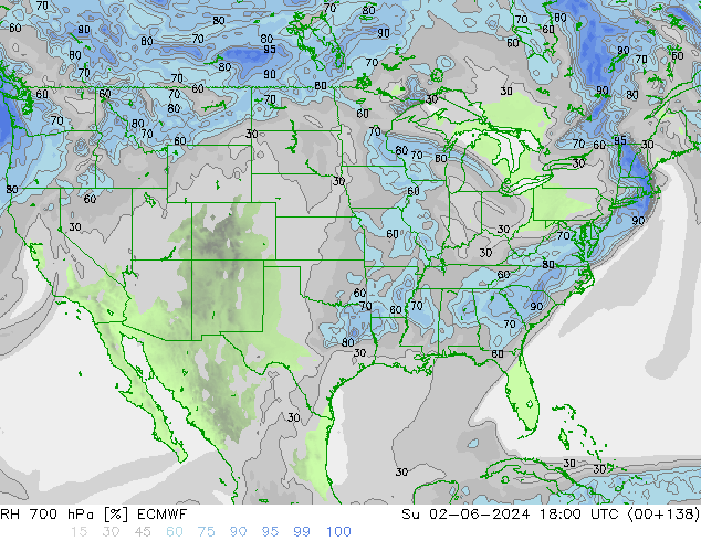 RH 700 hPa ECMWF nie. 02.06.2024 18 UTC