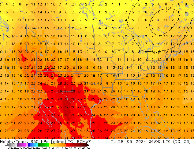 Z500/Rain (+SLP)/Z850 ECMWF Út 28.05.2024 06 UTC