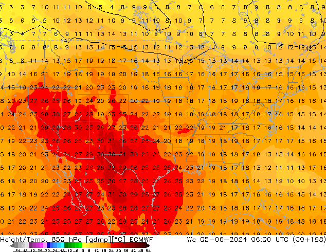 Height/Temp. 850 hPa ECMWF Qua 05.06.2024 06 UTC