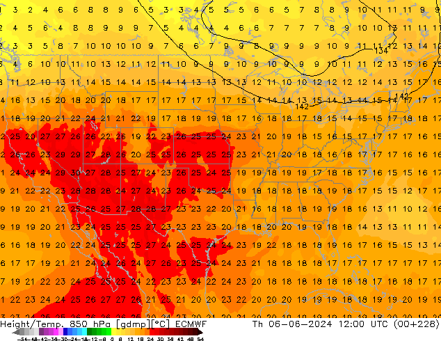 Z500/Rain (+SLP)/Z850 ECMWF Th 06.06.2024 12 UTC