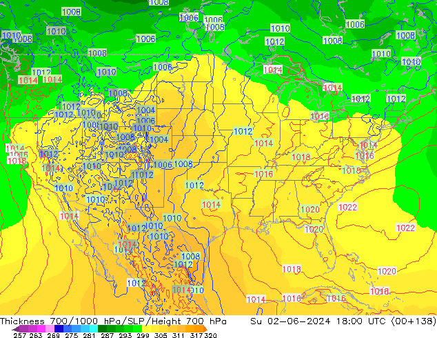 700-1000 hPa Kalınlığı ECMWF Paz 02.06.2024 18 UTC