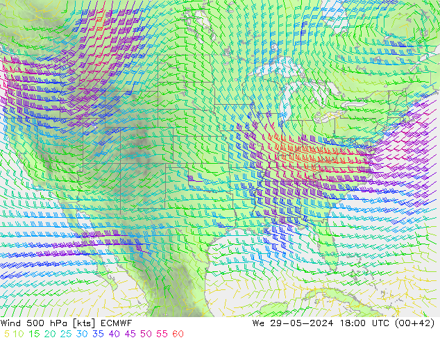 Wind 500 hPa ECMWF Mi 29.05.2024 18 UTC