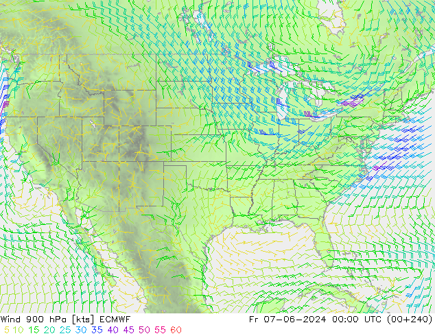 Vento 900 hPa ECMWF ven 07.06.2024 00 UTC