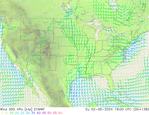 wiatr 950 hPa ECMWF nie. 02.06.2024 18 UTC